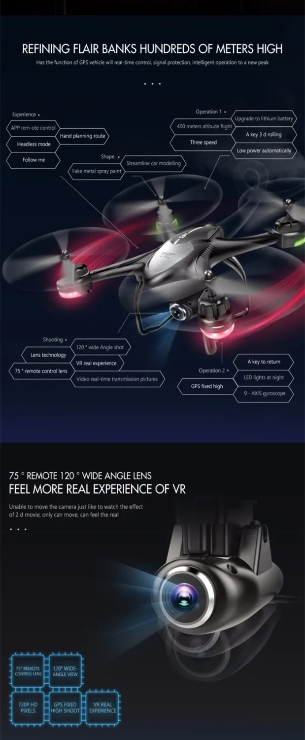 SJ/RC S30W 2 4 ГГц двойной gps Wi-Fi FPV Дрон с 720 P Широкий формат HD Камера Радиоуправляемый