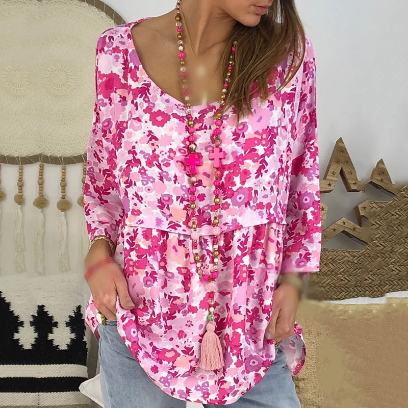 Summer Tops Casual Loose Beach Printed Shirt Round Neck Half Sleeve Women 2019 |