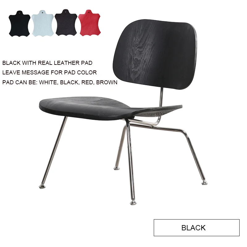 Black with Pad Современный классический дизайн, модное популярное фанера деревянная сиденье из нержавеющей стали для ног, базовое кресло для отдыха, чердак, стул в скандинавском стиле, 1 шт - Цвет: Black with Pad