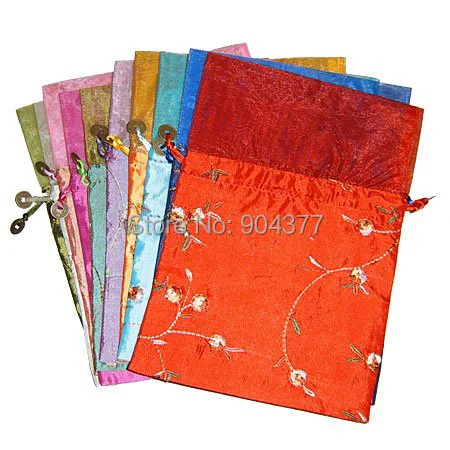Большой Вышивка Фрукты Подарка Organza Сумка 17x23 см Китай стиль Атлас Drawstring Конфеты