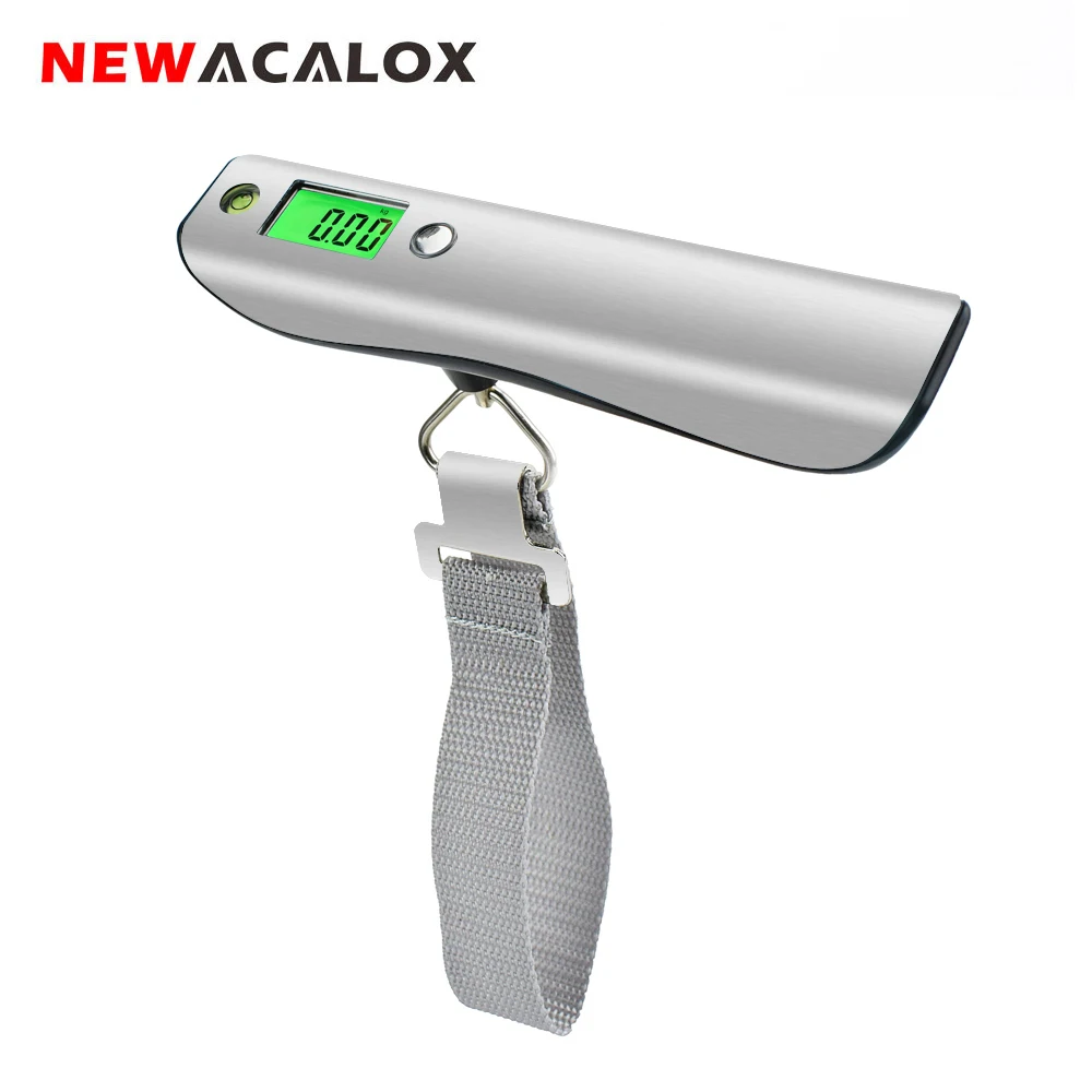 

NEWACALOX 50kg x 10g LCD Stainless Steel Travel Weight Scale Portable Digital Luggage Hanging Scale with 1M Tape Spirit Level