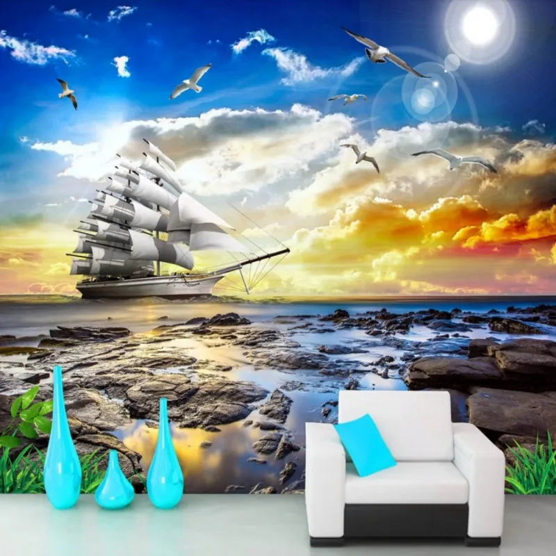 

Dropship Fatman 3d Embossed Wallpaper Smooth Sailing Colorful Sunset Photo Wall Mural Living Room 3d Wallpaper Walls Tapeta