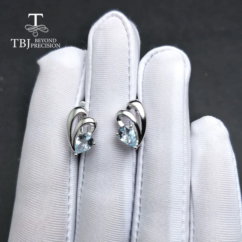 Женские серьги с натуральным аквамариновым драгоценным камнем TBJ изящные