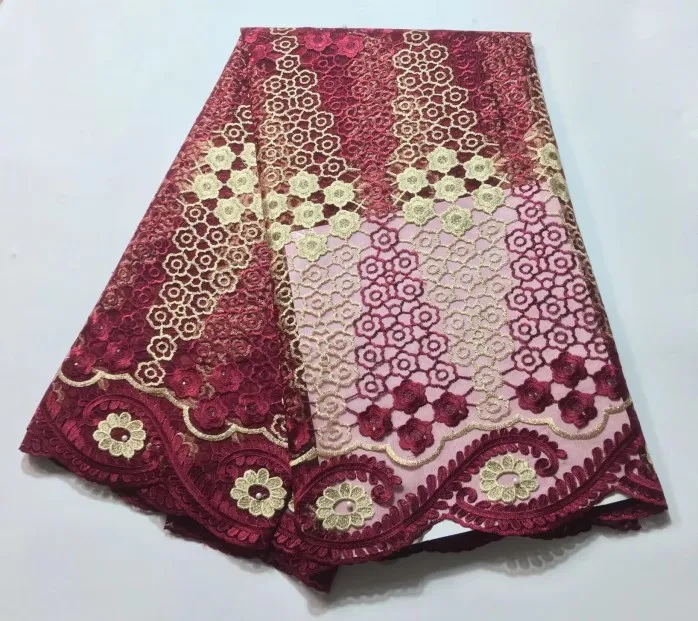 Красный французский африканский чистая кружевной ткани высокого качества в