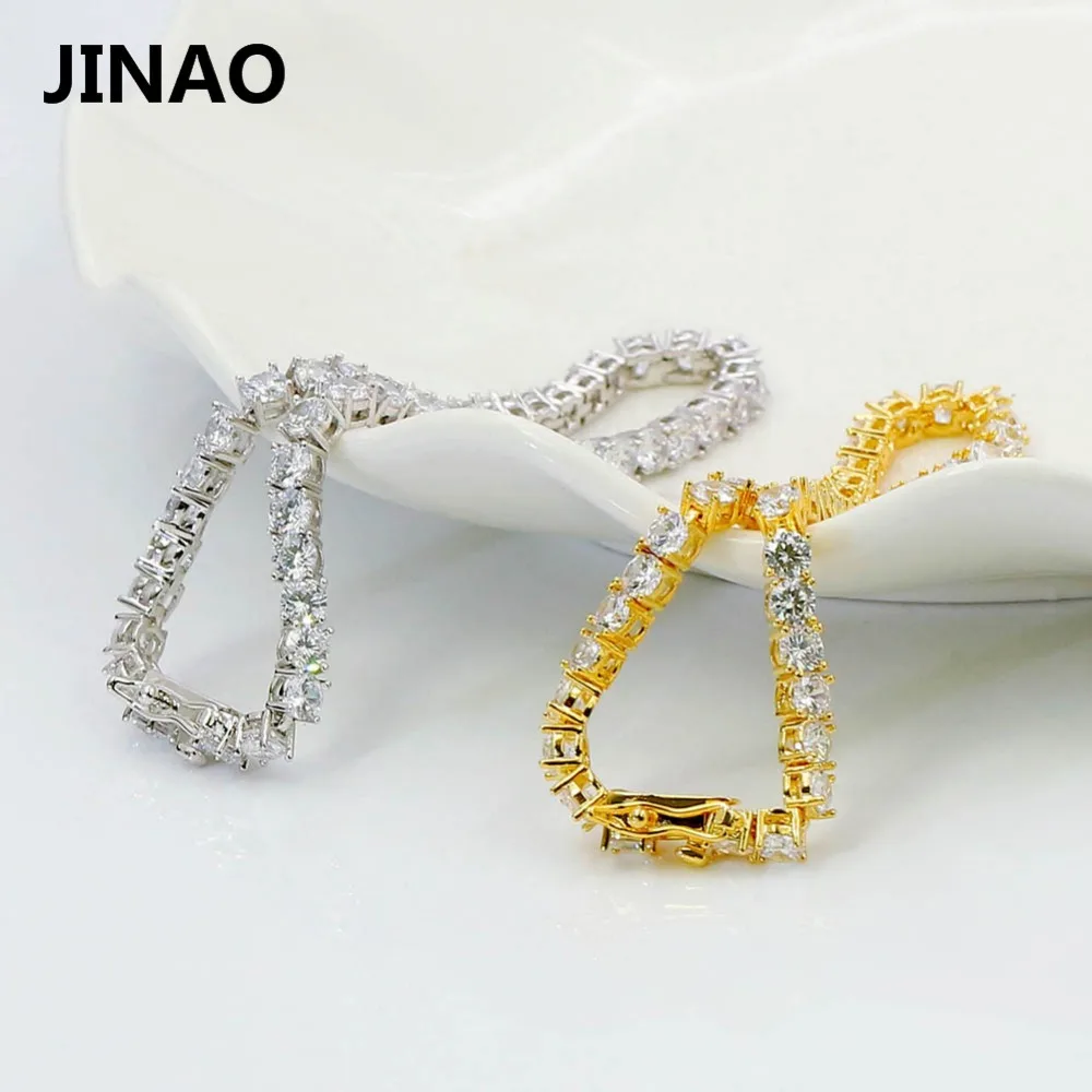 JINAO Hip Hop1 Row Gold Silver color AAA Cubic Zirconia Paved All Iced Out Tennis Bling Lab CZ Stones Bracelet gift party | Украшения и