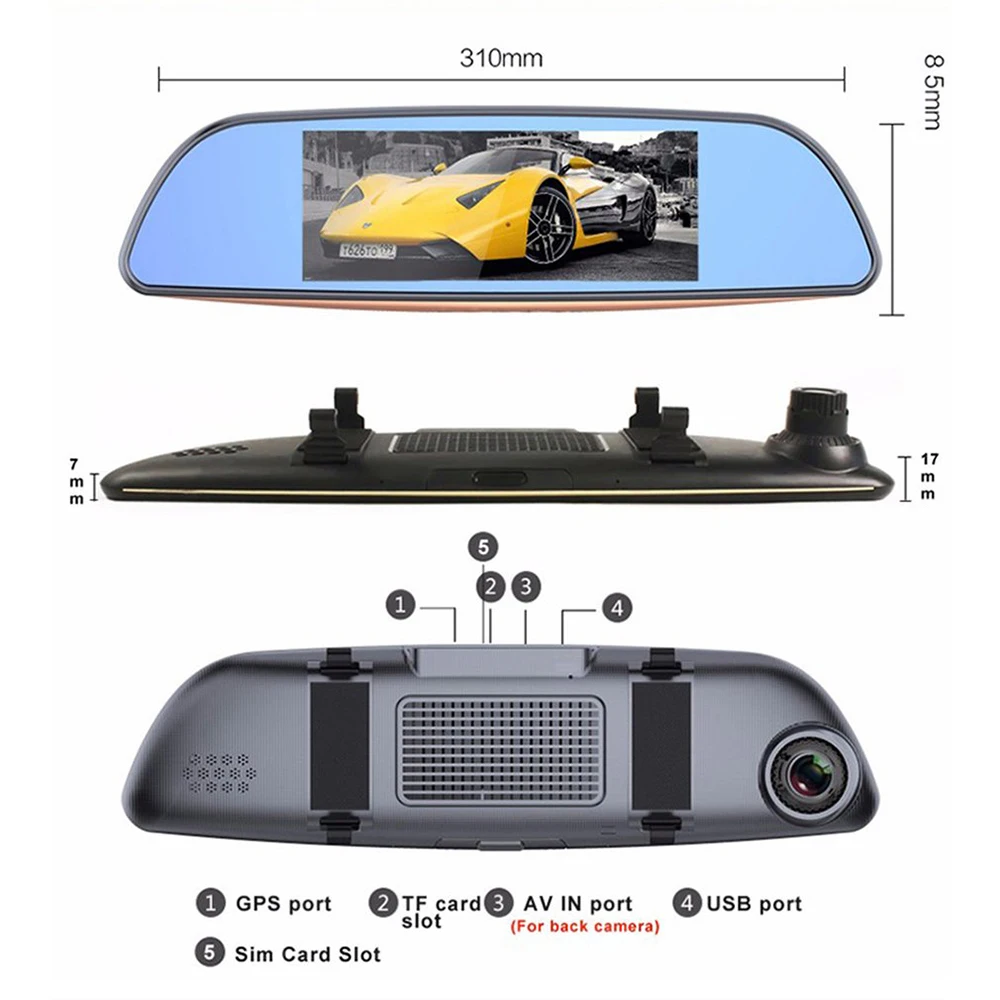 Автомобильный видеорегистратор KKMOON 7 дюймов 1080P Android 5 0 BT 3G Wi-Fi GPS | Автомобили и
