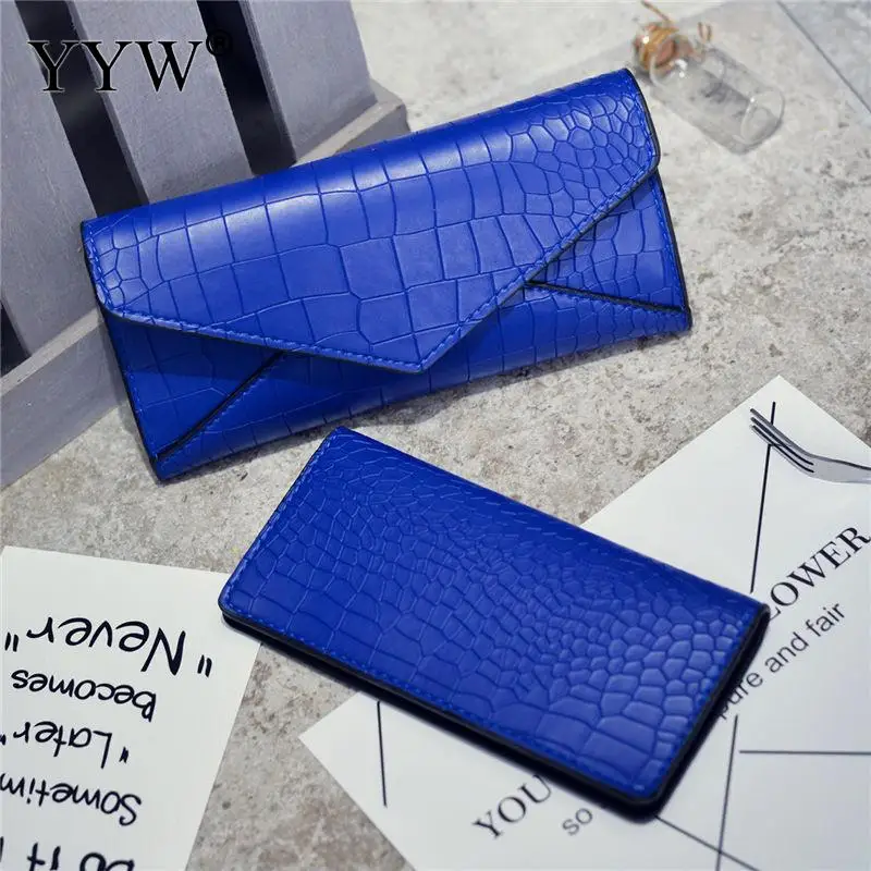 blue Женский Длинный конверт кошелек клатчи для карт горячая распродажа женский клатч портативный каменный бумажник из кожи фиолетовый розовый - Цвет: blue