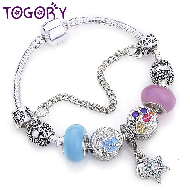 TOGORY 2019 Высокое Качество бусины браслет Радуга любви кулон Серебряный тонкий для