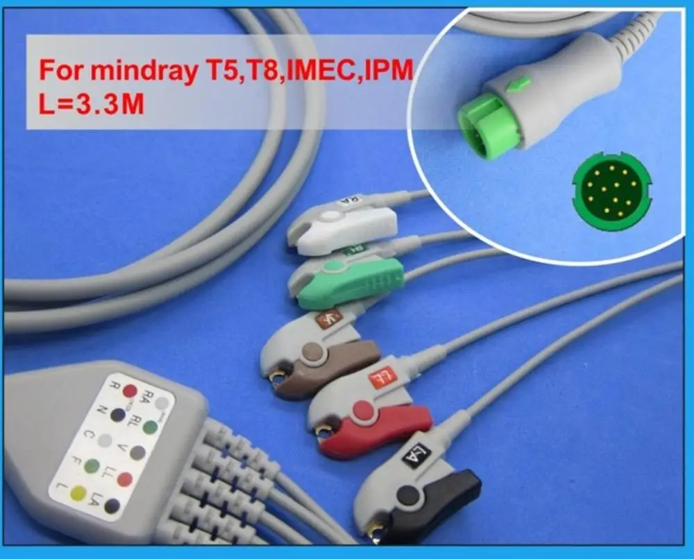 Для кабеля Mindray ECG и leadwire 12pin T5 T6 T8 IMEC IPM PM5000 PM6000 5 выводов цельный ЭКГ-кабель защелка