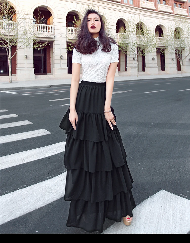 Женская шифоновая юбка макси длинная многослойная с оборками размеры до 5XL 6XL