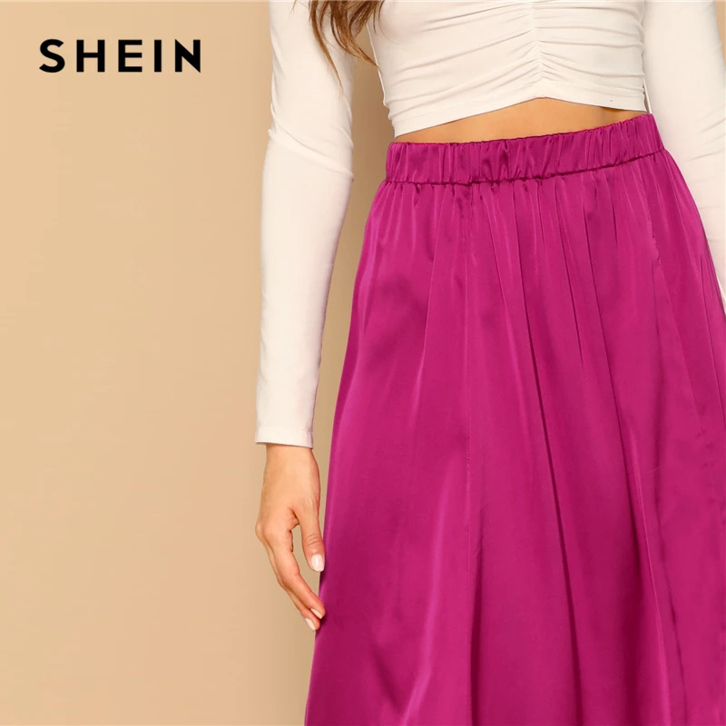 SHEIN Однотонная Атласная Юбка С Разрезом Весенняя Юбка С Эластичной Талией Женские Элегантные Юбки