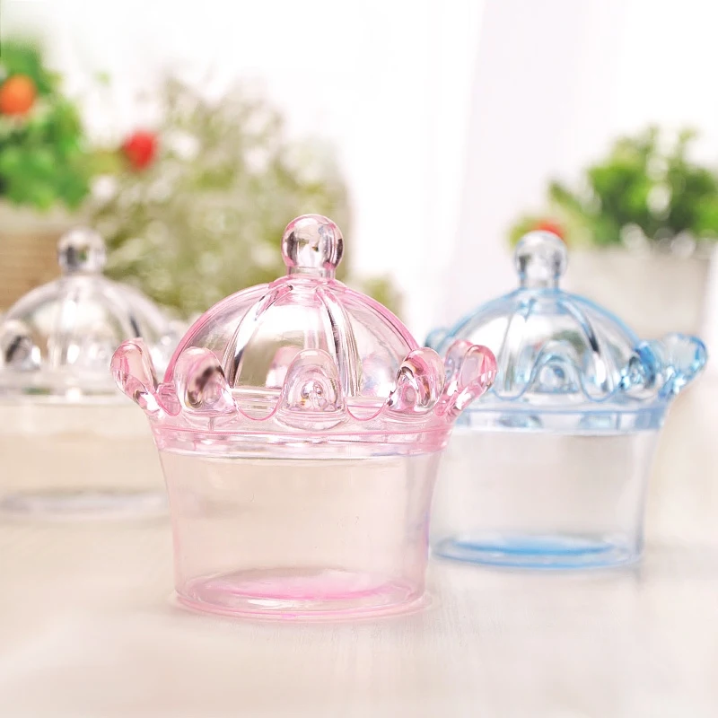 

12pcs/Lot Crown Plastic Candy Box Clear Transparent Baby Shower Chocolate Storage Box Wedding Christams Gift Packing Box