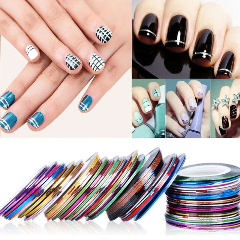 1set 10pcs Color Glitter Scrub Nail Striping Line Tape Sticker Self-Adhesive Decal Art DIY Tips For Polish Gel Manicure | Красота и