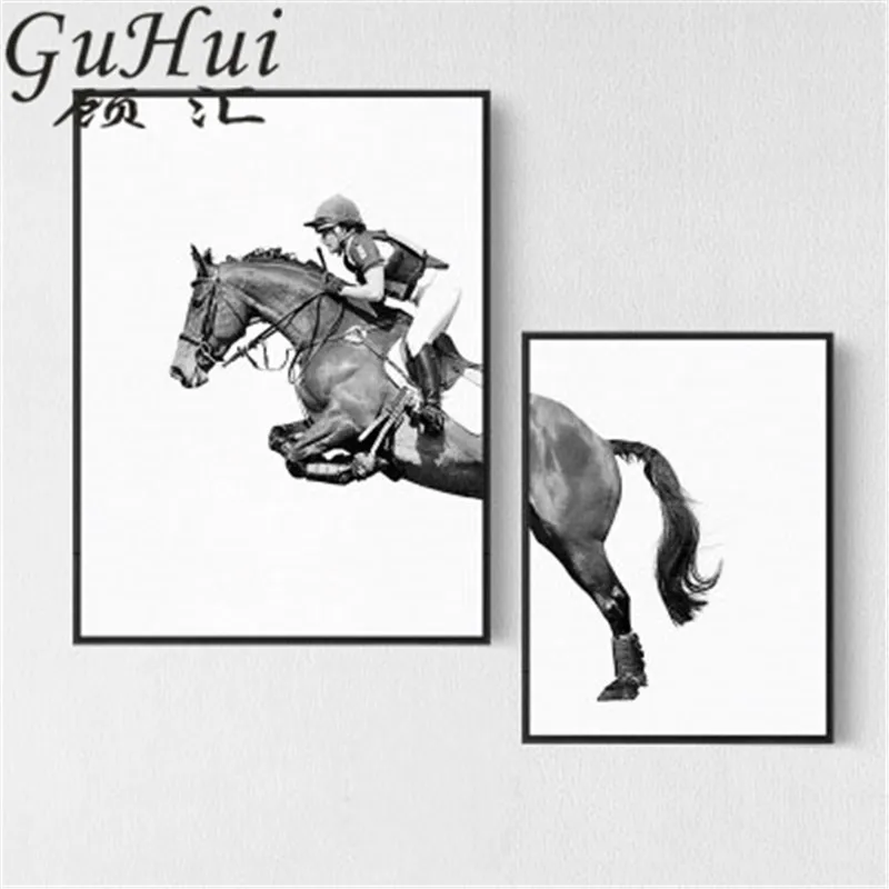 Скачущая лошадка черно белые картины холщовая Настенная картина Equestrianism