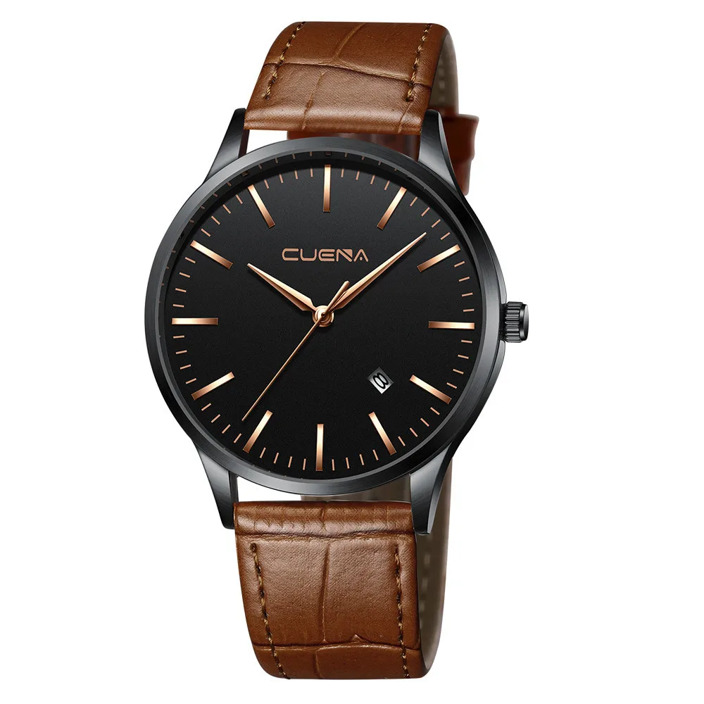 Мужские часы horloges модные спортивные из нержавеющей стали с кожаным ремешком