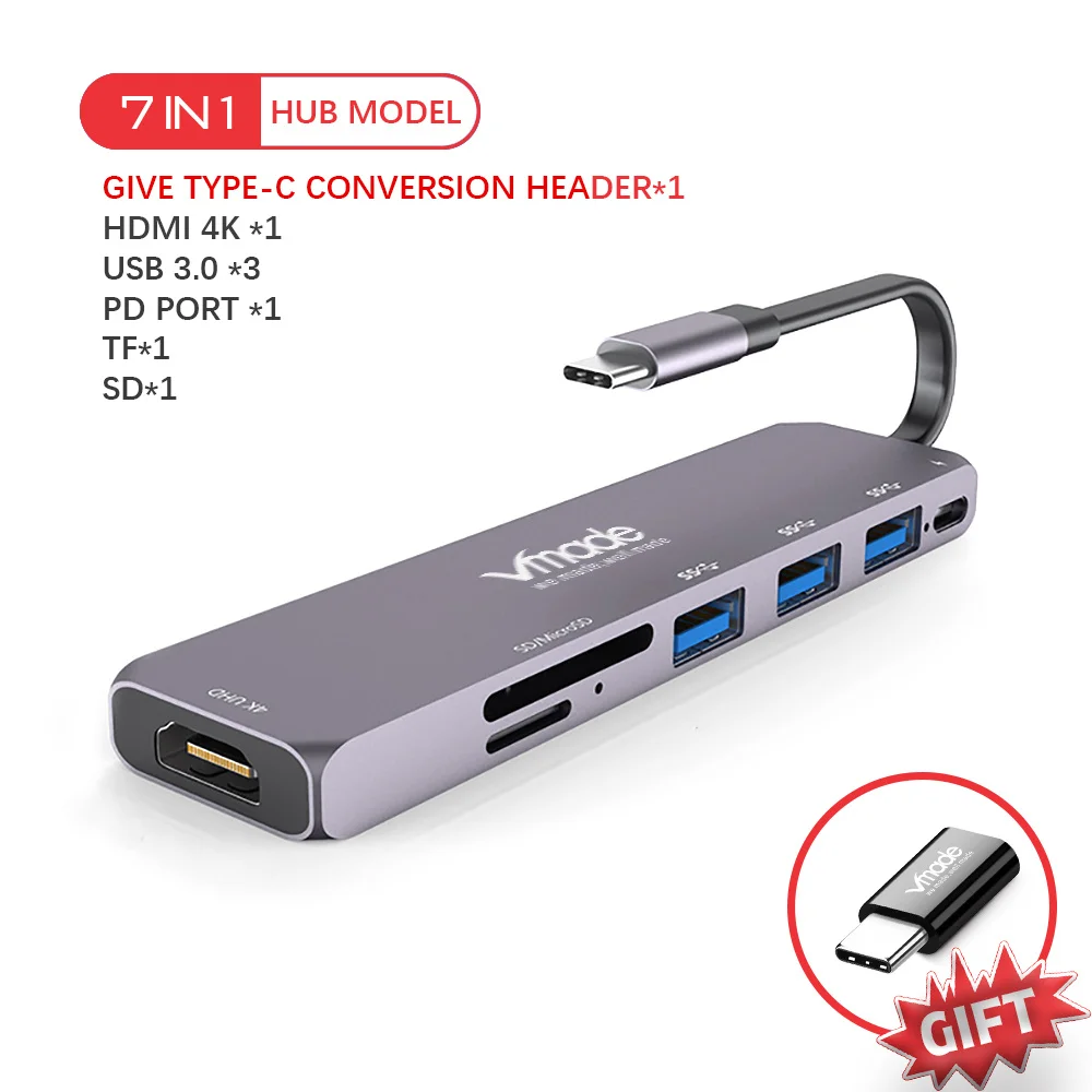 USB TYPE-C 7 in 1 USB C концентратор USB-C-HDMI USB 3,0 SD/TF кард-ридер концентратор USBC разветвитель для MacBook Pro huawei mate usb-хаб с тип-c конвертером - Цвет: USB TYPE-C 7 in 1