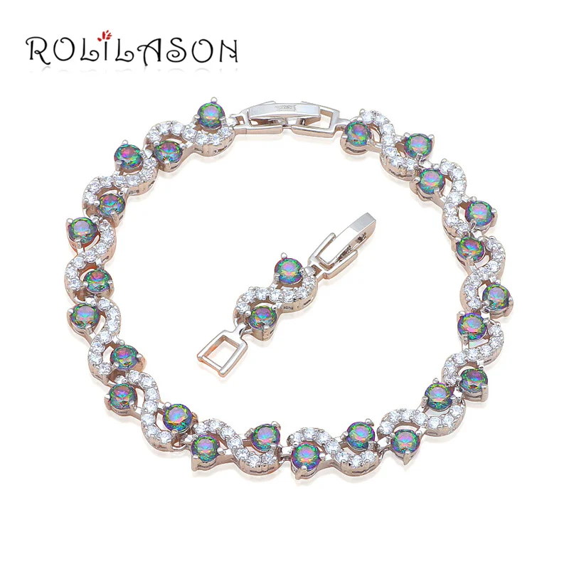 ROLKILASON изящный волнистый дизайн круглые многоцветные циркониевые серебряные
