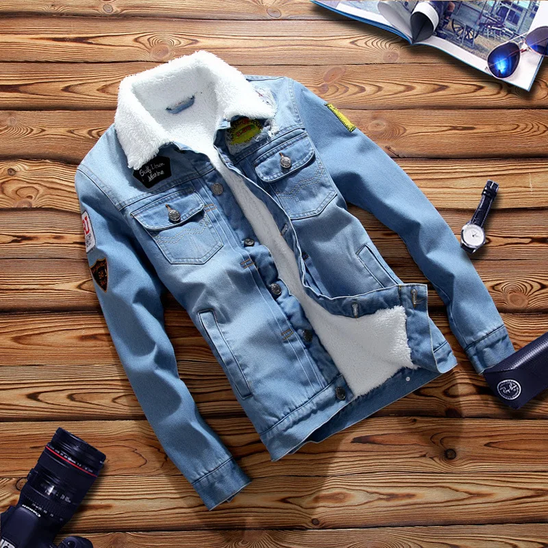 Для мужчин джинсовая куртка с флисовой пальто поярок кашемировые теплые толстые