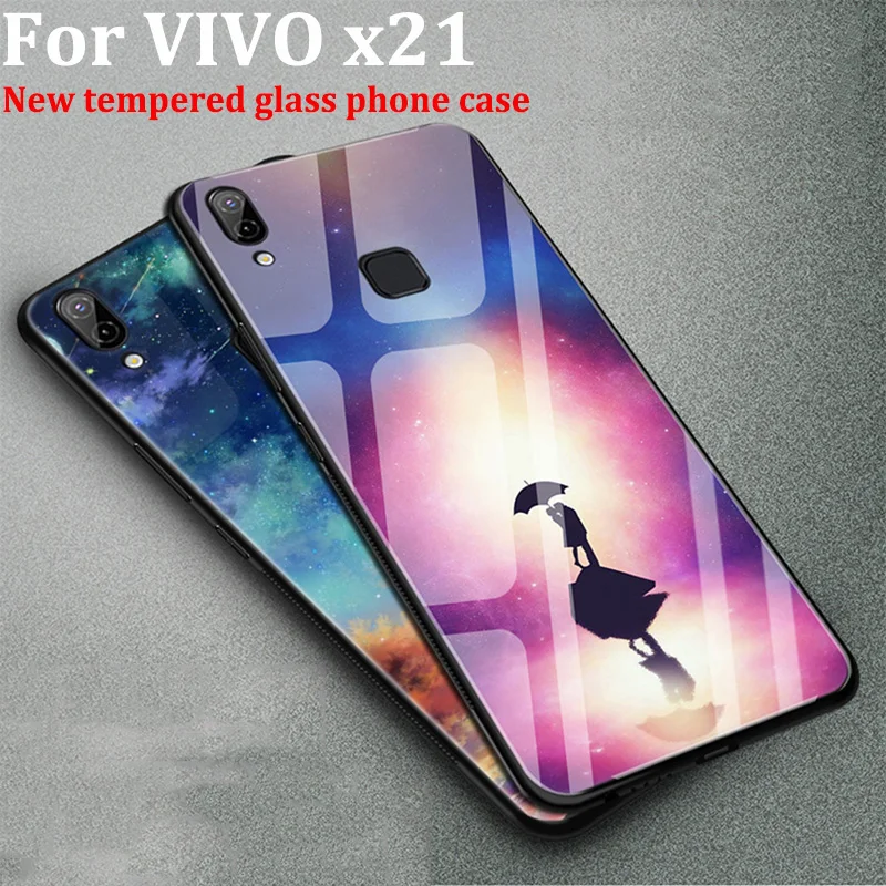 Чехол для Vivo X21 X21A чехлы из закаленного стекла + Мягкая силиконовая задняя крышка