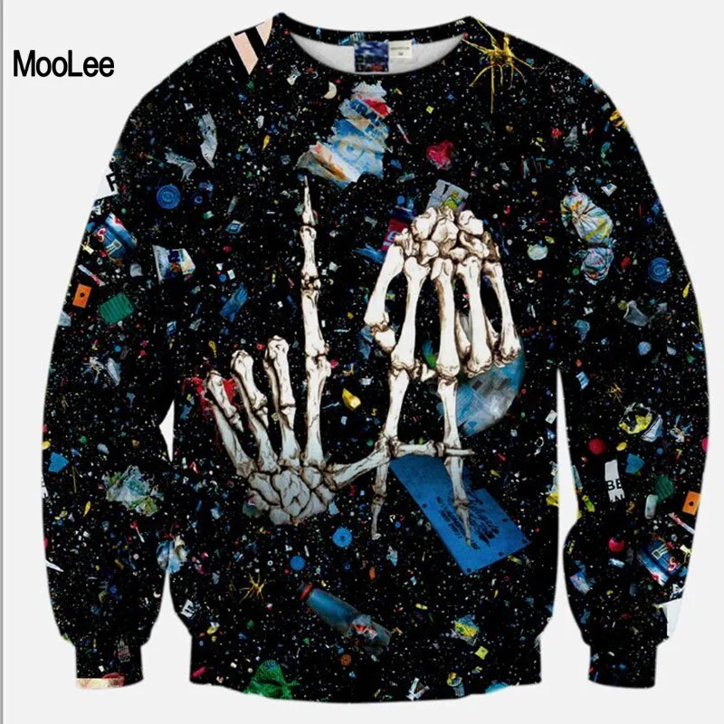 2017 Hoodies Men Loose Style Printed Bones Hooded Round Collar 3d Sweatshirts Long Sleeve Spring Autumn Slim Fit Hoody XL | Мужская