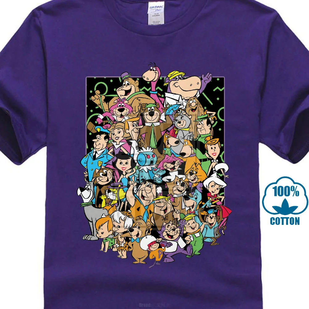 Фиолетовый Забавная Мужская футболка женская футболка-Новинка Hanna Barbera Collage T Shirt - Цвет: Фиолетовый