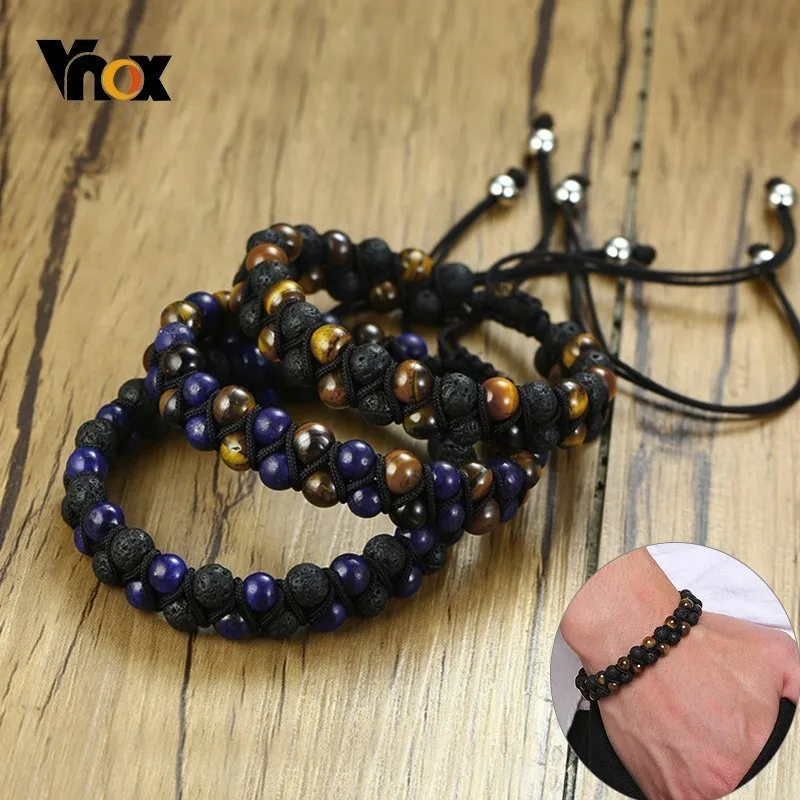 Vnox браслеты ручной работы для женщин и мужчин натуральный бисер энергетические