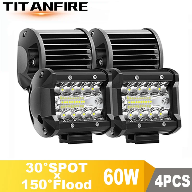 4Pcs 60W 4inch TF30 4 дюйма комбо 60 Вт светодиодный рабочий светильник бар автомобильный светильник в сборе светодиодный противотуманный светильник s для автомобилей внедорожный трактор грузовик ЛОДКА 4x4 SUV 12 V/24 V - Цвет: 4Pcs 60W 4inch