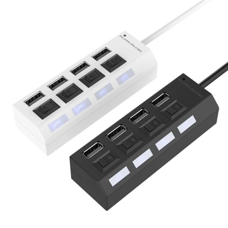 Robotsky USB 2,0 концентратор 4 порта Высокоскоростной USB разветвитель с Светодиодный индикатор включения/выключения для настольного компьютера ноутбука