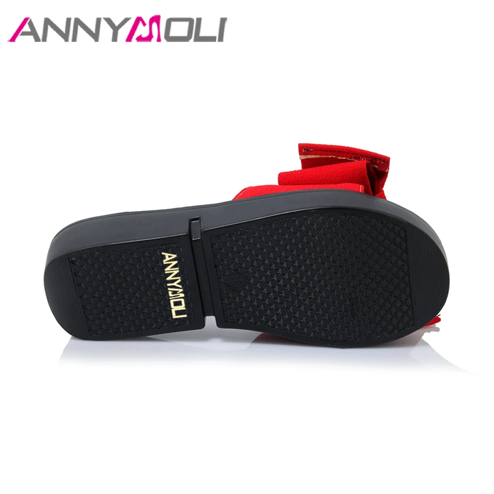 Босоножки ANNYMOLI женские на платформе цвет красный летняя модель шлепанцы с бантом