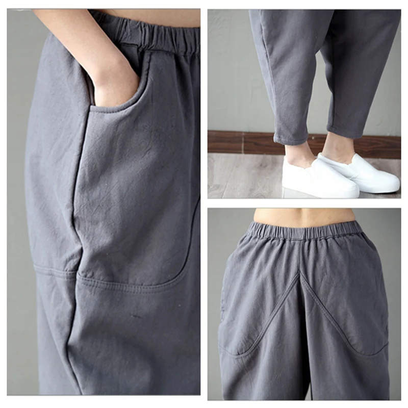 Elseisle/широкие брюки капри повседневные серые шаровары для женщин корейский стиль