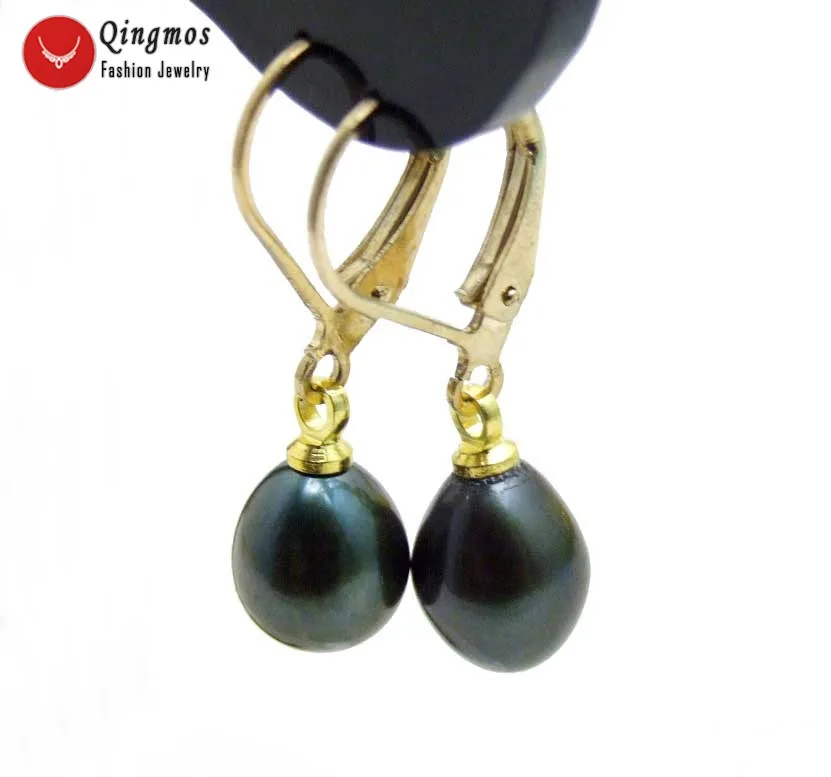 

Qingmos Natural Purple 7-9mm Drop Pearl Earrings for Women with Gold-color Dangle Leverback Earring Fine Jewelry Brinco Arete