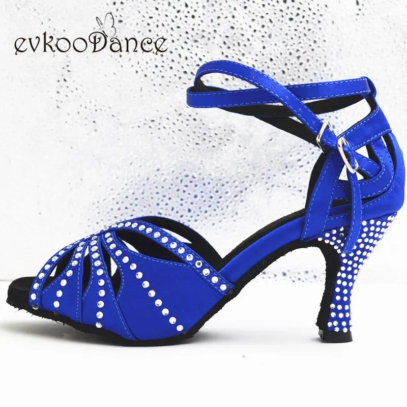 

Latin Dancing Shoes 8.5cm/7cm Heel Height Size US 4-12 Blue / Black With Rhinostone Zapatos De Baile Comfortable NL239