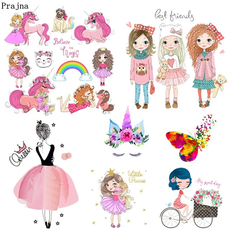 Prajna Fashion Girl Unicorn Iron On Transfers Heat Transfer Vinyl Ironing Thermal Stickers T-shirt Summer Style Patches DIY | Дом и сад