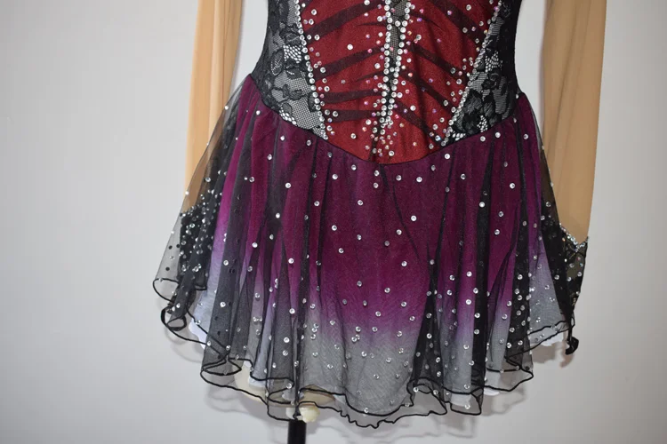 Платье для фигурного катания украшенное кристаллами женщин и детей взрослых платье с длинным рукавом на