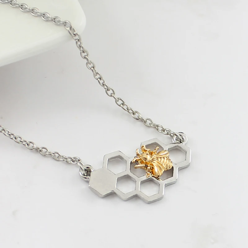 Оригинальное ожерелье в виде пчелы с Сотами подвеска аксессуар серебряная