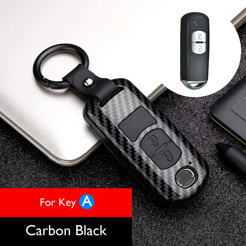 Carbon Black Key A Карбон ключ чехол для Mazda 3, 5, 6, CX-3 CX-4 CX-5 CX-7 Axela Atenza для цепочек для ключей, сумок, интеллектуальный пульт дистанционного управления брелок Защитная крышка аксессуары - Название цвета: Carbon Black Key A