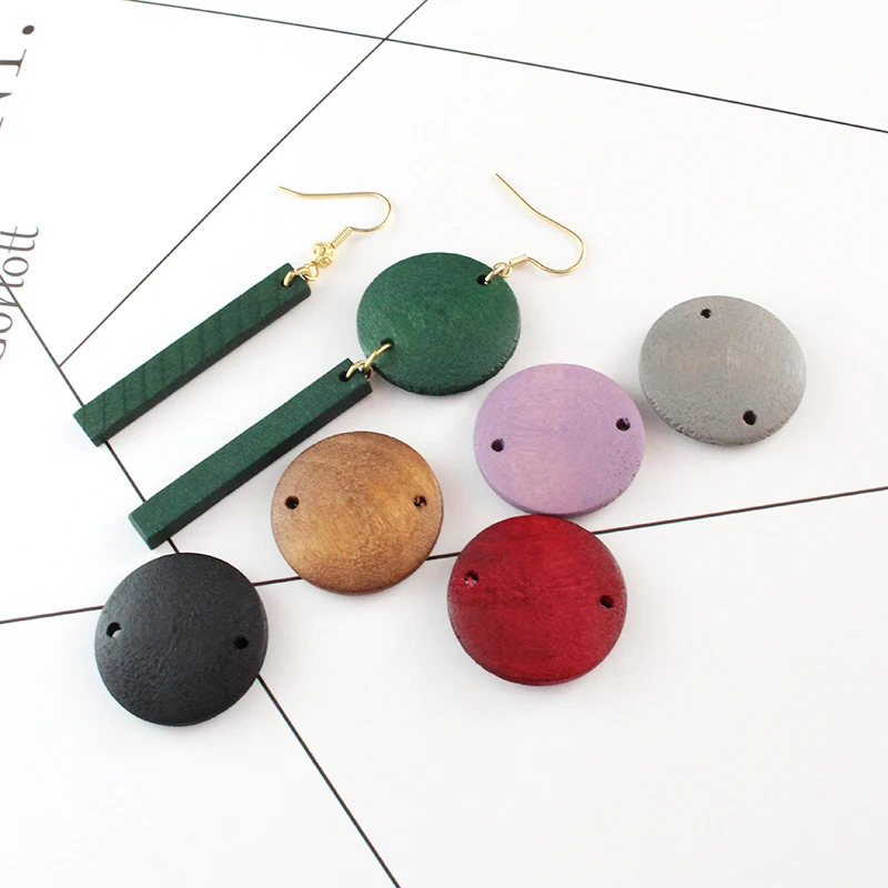 20 шт деревянные круглые подвески с двойным отверстием бусины геометрический