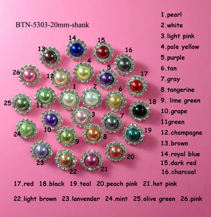 

Free shipping 20mm pearl rhinestone buttons with shank for craft DIY 50PCS/LOT(BTN-5303)