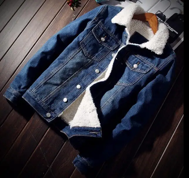 dark blue Зимняя модная мужская джинсовая куртка верхняя одежда мужская Ковбойская Мужская куртка и пальто модная теплая флисовая джинсовая куртка - Цвет: dark blue