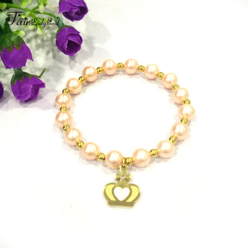

FairLadyHood Wholesale Crown Charm Stainless Steel Beads Bracelet for Girl and Children