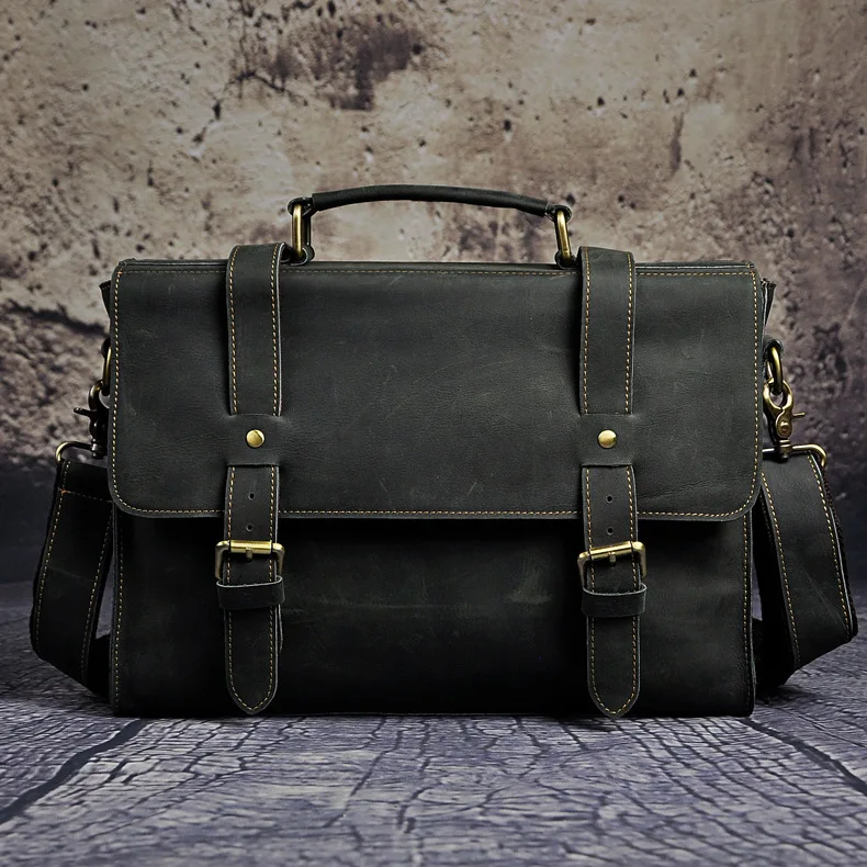 Crazy horse leather men briefcases business 13 inch laptop handbag genuine leather crossbody bag portable shoulder messenger bag