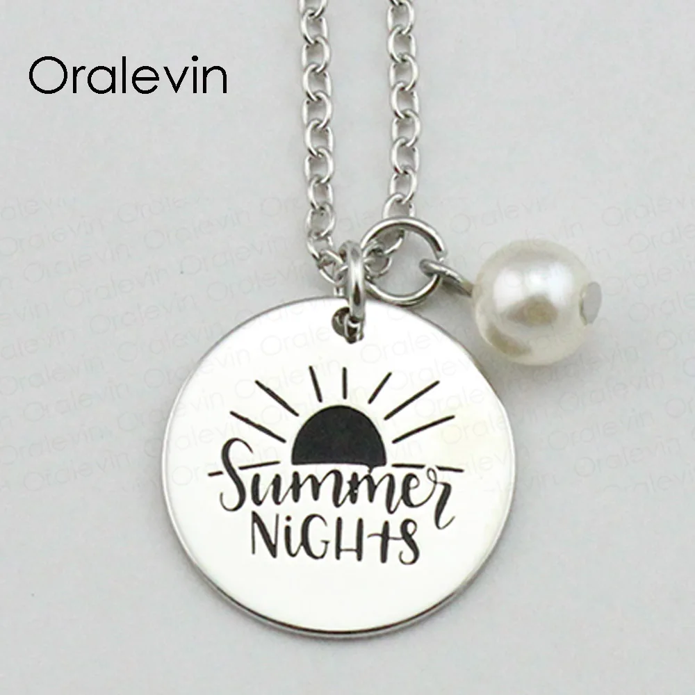 

Летние ночи вдохновляющие ручной гравировкой гламурный кулон ожерелье для женщин хороший подарок ювелирные изделия, 10 шт./лот, # LN1851