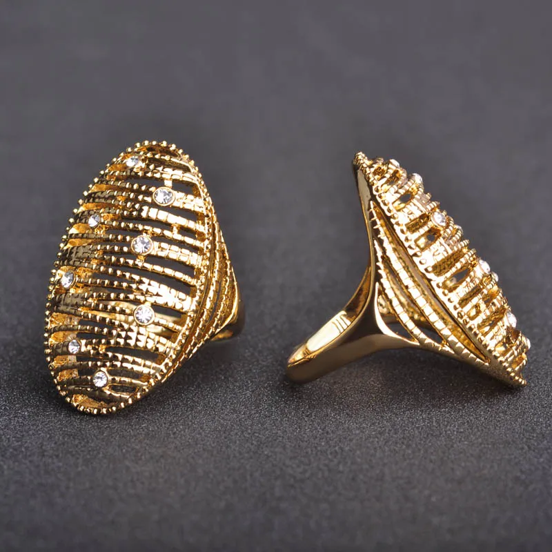 Женское многослойное кольцо Blucome золотистое ажурное с кристаллами аксессуары