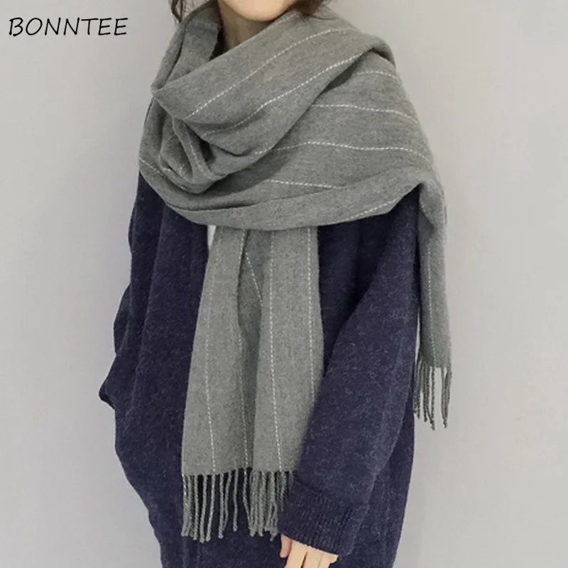 

Scarves Women 2020 Winter Striped Fashion Elegant Soft Warm Thicker Student Scarf Korean Tassel Shawl Womens All-match Ladies