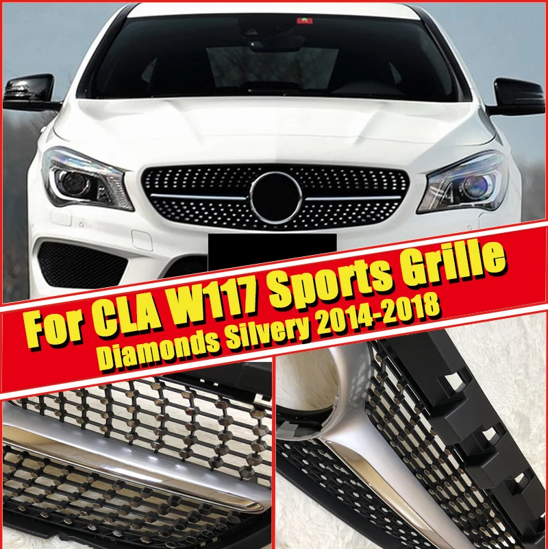 Cla W117 бриллианты решетка гриль ABS серебро для merceesmb CLA180 200 250 45amg вид переднего бампера почек решетки без знака 14-18