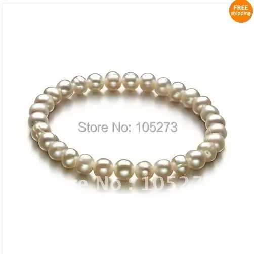 

Stunning ! AA 8-9MM White Genuine Freshwater Pearl Bracelet Fashion Pearl Jewelry 7.5inch Elastic Bracelet New Free Shipping