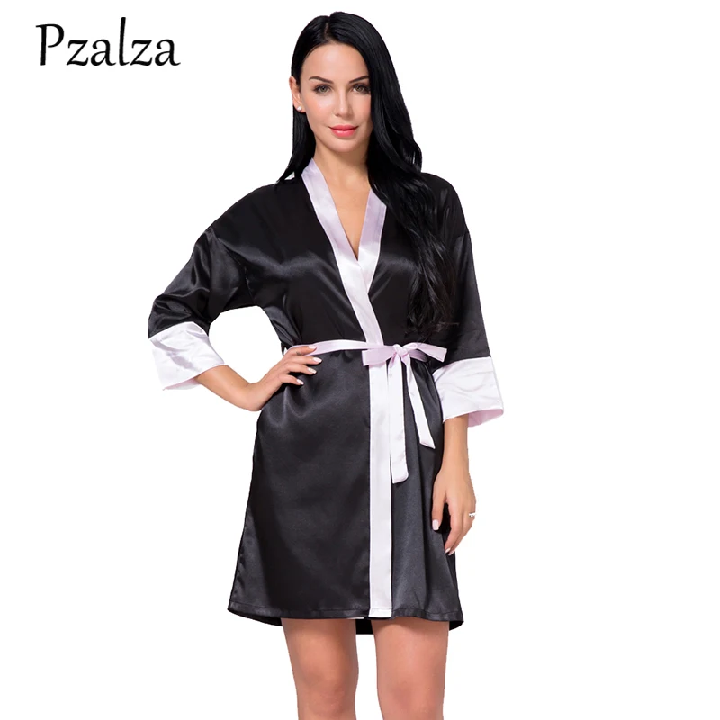 

Patchwork Black White Kimono Bathrobe xxxl Large Size Silk Robes For Women Short Night Robe Women Bath Robe Female Sleepwear