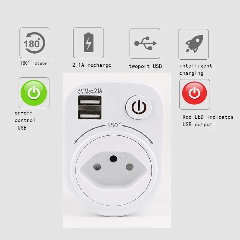 Дорожный адаптер с швейцарской вилкой настенная розетка 5 В 2 1 А двойной зарядный