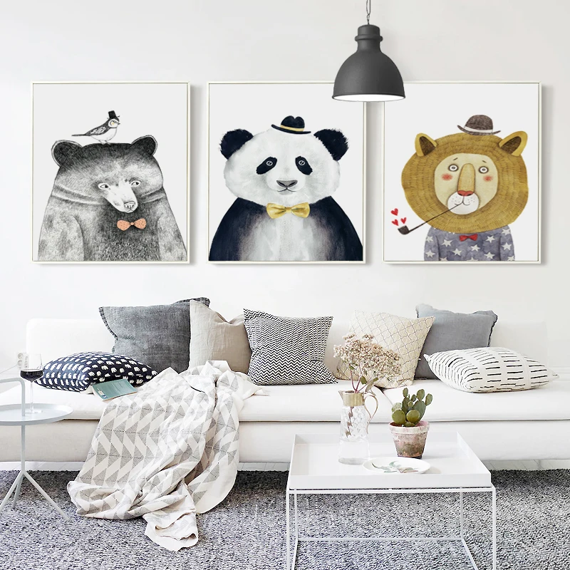 Картина на холсте в скандинавском стиле с животными пандой львом А4 А3 А2 07 г|picture