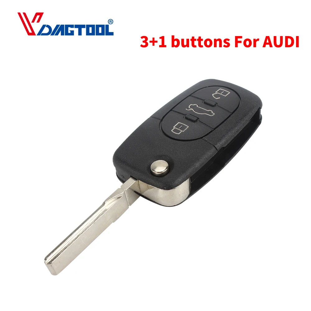 

VDIAGTOOL 3 buttons+ 1 Panic Replacement Car Remote Key Shell car key blank fob For Audi A4 A6 A8 TT With Blade CR2032